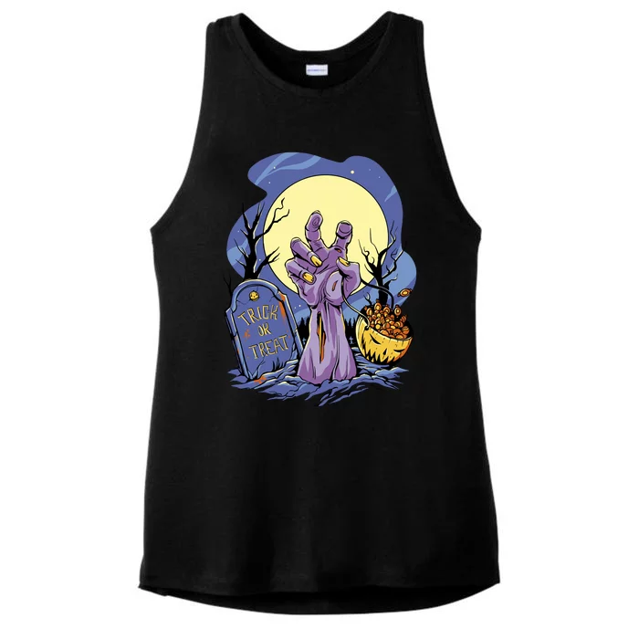 Zombie Trick Or Treat Spooky Halloween Ladies Tri-Blend Wicking Tank