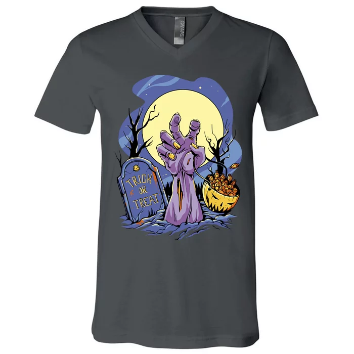 Zombie Trick Or Treat Spooky Halloween V-Neck T-Shirt