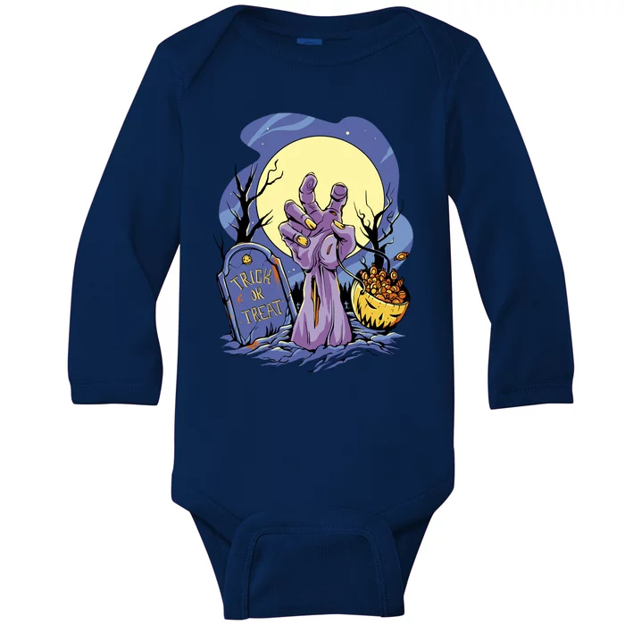 Zombie Trick Or Treat Spooky Halloween Baby Long Sleeve Bodysuit