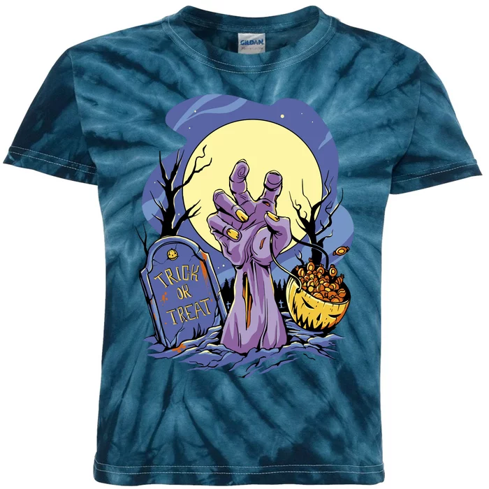 Zombie Trick Or Treat Spooky Halloween Kids Tie-Dye T-Shirt