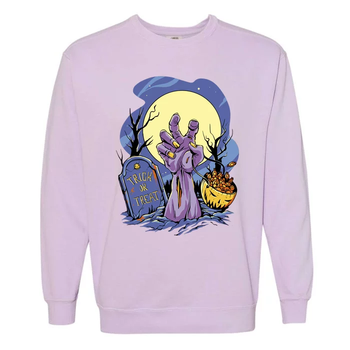 Zombie Trick Or Treat Spooky Halloween Garment-Dyed Sweatshirt