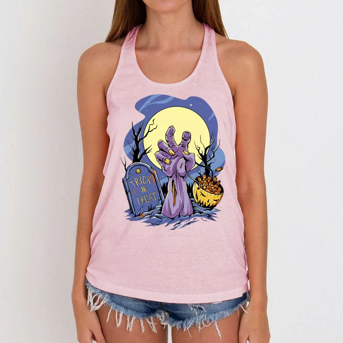 Zombie Trick Or Treat Spooky Halloween Women's Knotted Racerback Tank