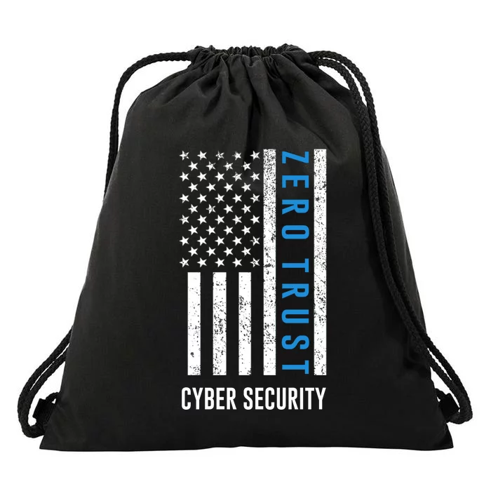 Zero Trust Us Flag Cyber Security Hacking Hacker Developer Funny Gift Drawstring Bag