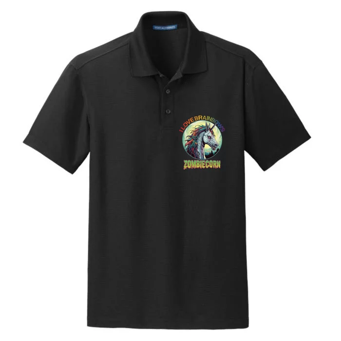 Zombie Unicorn I Love Brainbows Dry Zone Grid Performance Polo