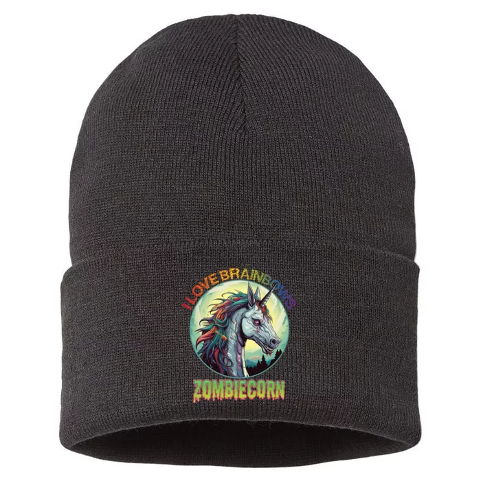 Zombie Unicorn I Love Brainbows Sustainable Knit Beanie