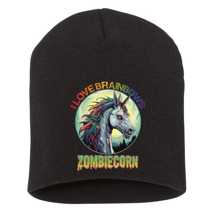 Zombie Unicorn I Love Brainbows Short Acrylic Beanie