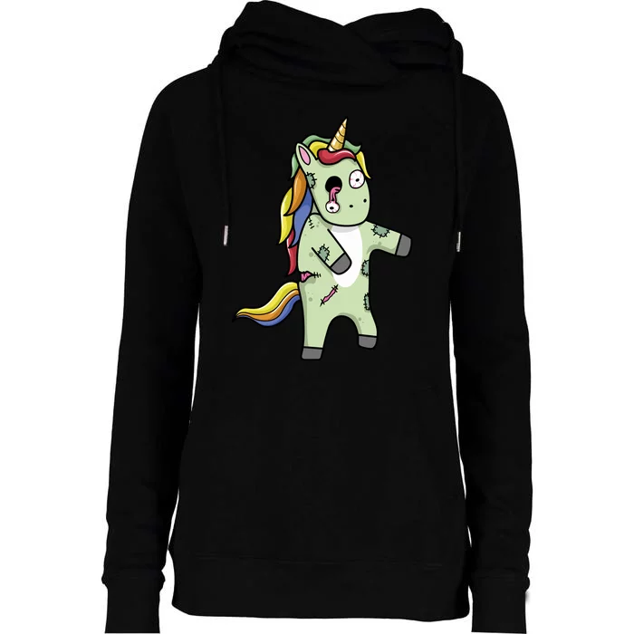 Zombie Unicorn Womens Funnel Neck Pullover Hood