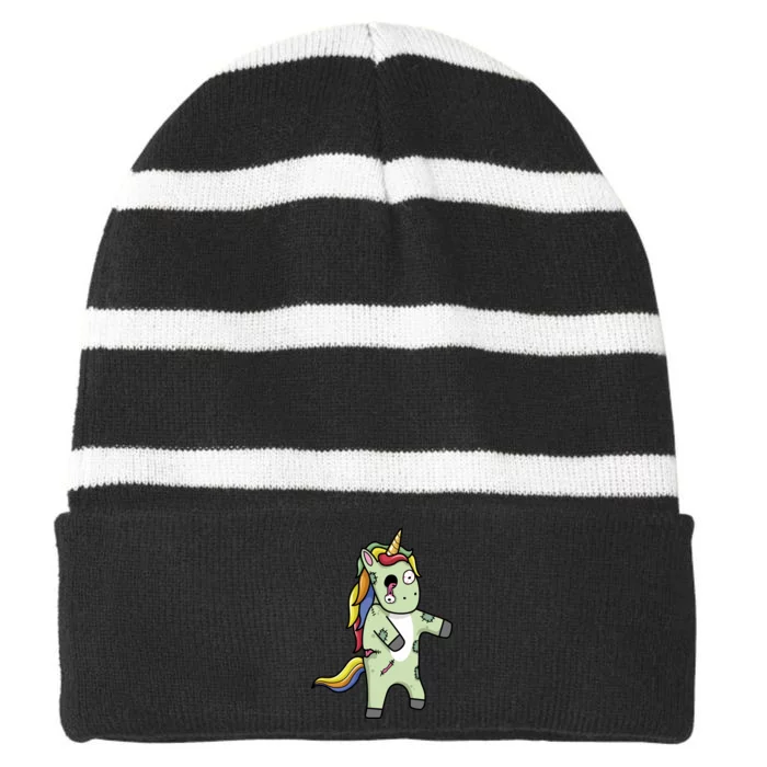 Zombie Unicorn Striped Beanie with Solid Band