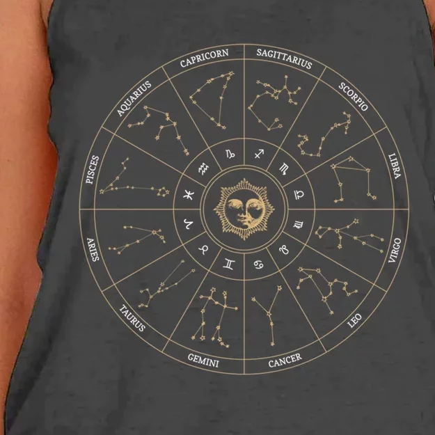 Zodiac Wheel Constellation Astrology Meaningful Gift Women's Knotted Racerback Tank