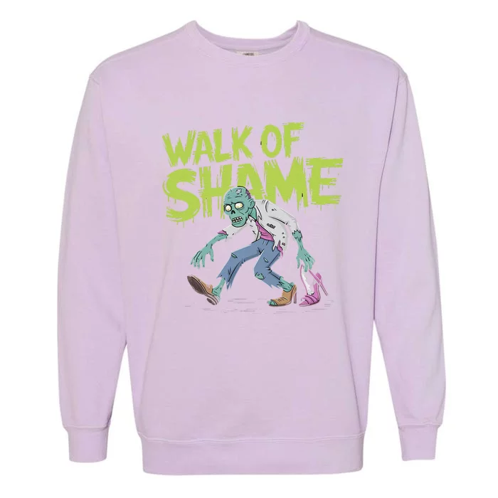 Zombie Walk Of Shame Funny Halloween Zombie Design Garment-Dyed Sweatshirt