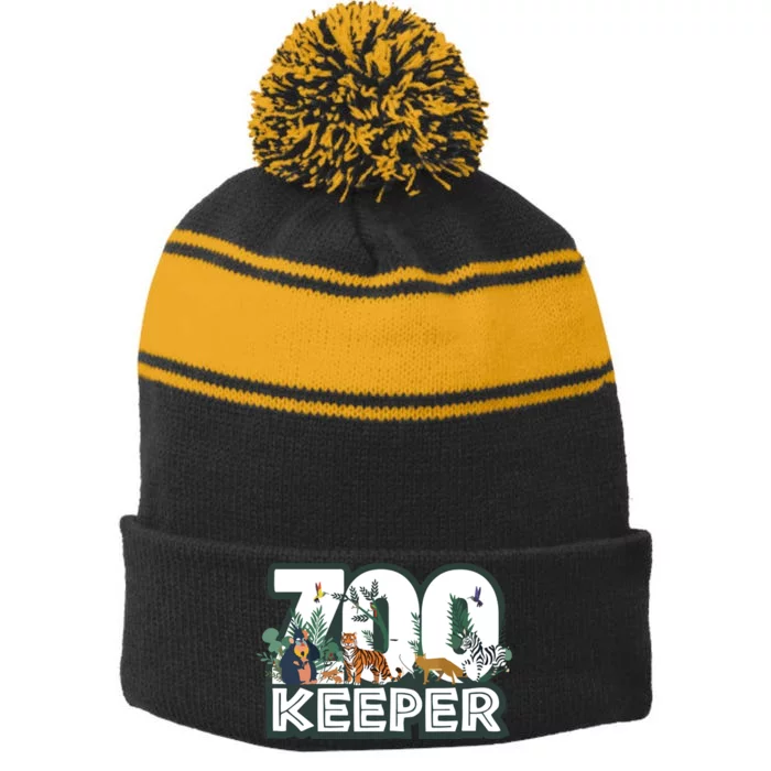 Zookeeper Wild Woods Jungle Tropical Forest Animals Theme Stripe Pom Pom Beanie