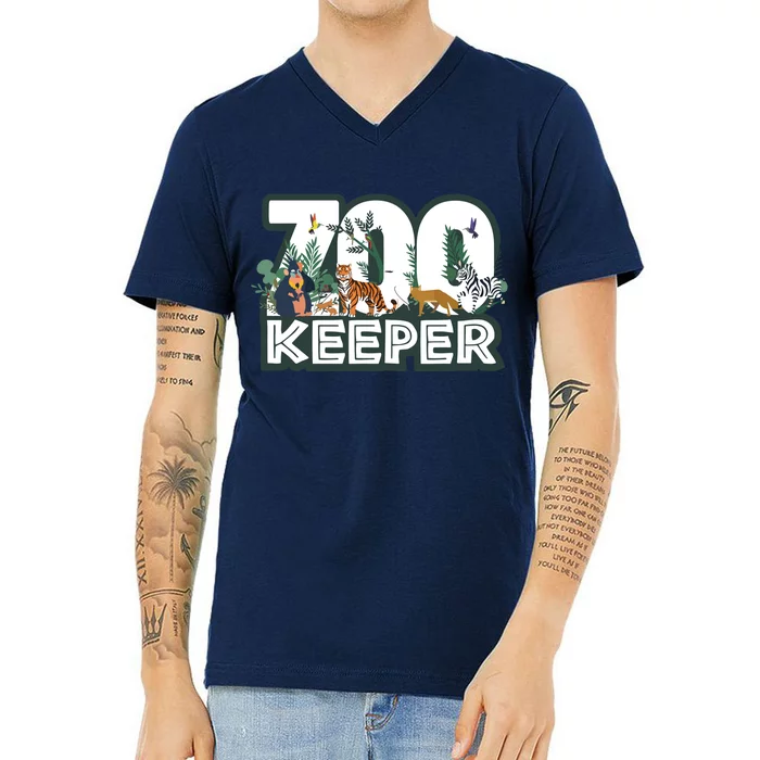 Zookeeper Wild Woods Jungle Tropical Forest Animals Theme V-Neck T-Shirt