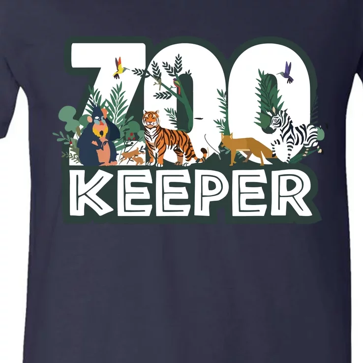 Zookeeper Wild Woods Jungle Tropical Forest Animals Theme V-Neck T-Shirt