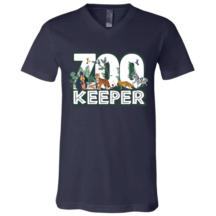 Zookeeper Wild Woods Jungle Tropical Forest Animals Theme V-Neck T-Shirt