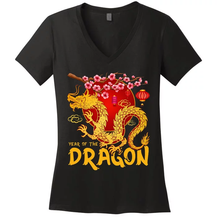 Zodiac Year Of The Dragon Lunar Happy Chinese New Year 2024 Women's V-Neck T-Shirt