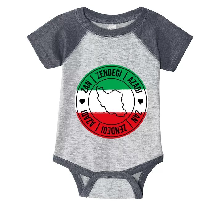 Zan Zendegi Azadi | Iran Flag Love Freedom Heart | Free Iran Infant Baby Jersey Bodysuit