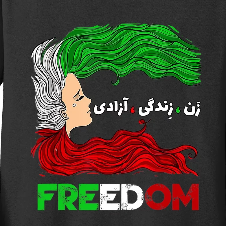 Zan Zendegi Azadi Iran Persian Woman Life Hair Freedom White Kids Long Sleeve Shirt