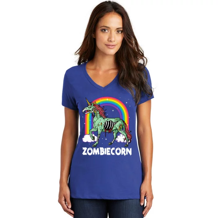 Z.ombiecorn Zo.mbie Unicorn Halloween Rainbow Women's V-Neck T-Shirt