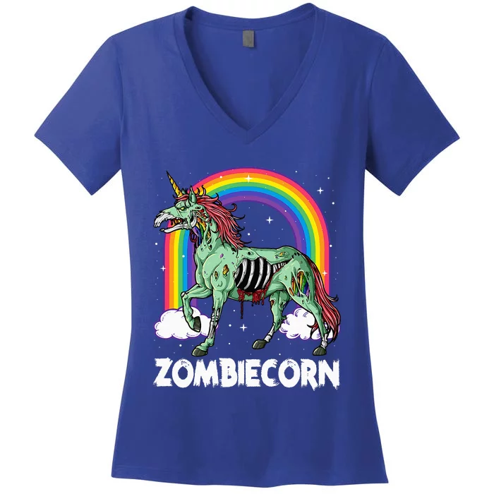 Z.ombiecorn Zo.mbie Unicorn Halloween Rainbow Women's V-Neck T-Shirt